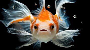 AI generated goldfish with eyes twice as big, adorned in rainbow colors on both sides, Ai Generated. photo