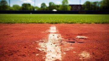 AI generated A baseball rests on the infield chalk line, embodying the precision and anticipation of the great American pastime. Ai Generated. photo