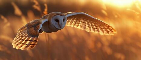 AI generated Hunting Barn Owl in flight, Tyto alba. Ai Generated photo