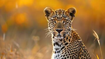 ai generado un cautivador leopardo retrato, exhibiendo el salvaje belleza de esta magnífico grande gato, ai generado. foto