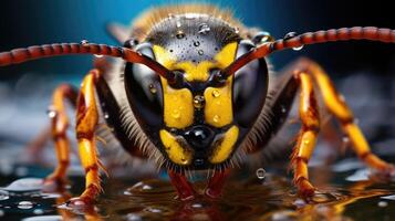 AI generated wasp with eyes twice as big, adorned in rainbow colors on both sides, Ai Generated. photo