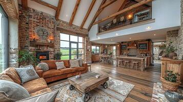 AI Generated Rustic barn conversion with exposed beams and modern touches photo