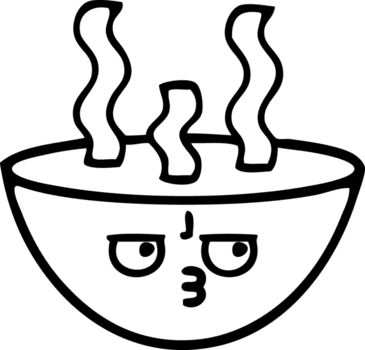 Linie Zeichnung Karikatur von ein Schüssel von heiß Suppe Symbol png