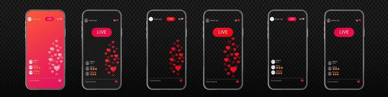 Online live video broadcast with heart like interface vector