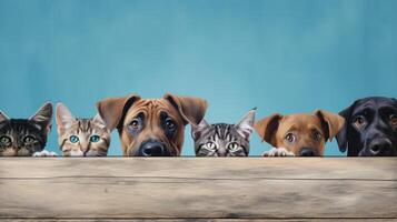 AI generated Adorable dogs and cats peek over a web banner, inviting viewers into a world of furry companionship. Ai Generated. photo