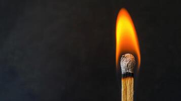 AI generated Witness the fiery intensity of a burning wooden match against a black background, a captivating and dramatic scene. Ai Generated. photo