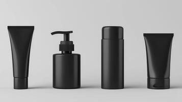 AI generated Vector set of empty and clean black plastic cosmetic containers tube for cream, Ai Generated photo