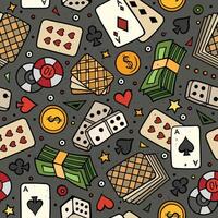 Cartoon hand-drawn casino, games seamless pattern vector