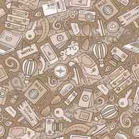 Cartoon Traveling seamless pattern with lots of objects vector