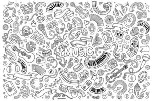 incompleto vector mano dibujado garabatos dibujos animados conjunto de música objetos
