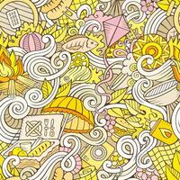 Cartoon hand-drawn picnic doodles seamless pattern vector