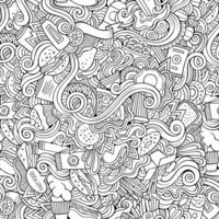 Seamless doodles abstract fast food pattern vector