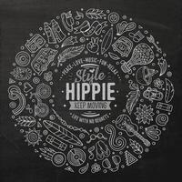 Set of Hippie cartoon doodle objects, symbols and items vector