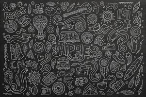 Chalkboard set of hippie object vector
