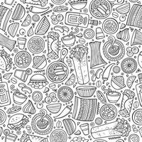 Cartoon cute hand drawn Mexican food seamless pattern. vector