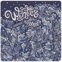 Vector cartoon winter town greeting card