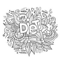 Diet hand lettering and doodles elements vector