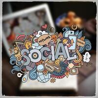 Social hand lettering and doodles elements and symbols emblem vector