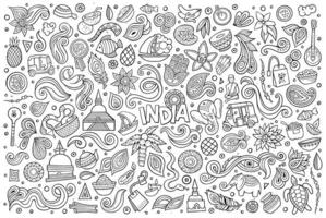 Vector doodle cartoon set of Indian objects and symbols