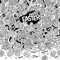 Cartoon hand-drawn doodles Happy Easter background vector