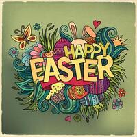 Easter hand lettering and doodles elements vector