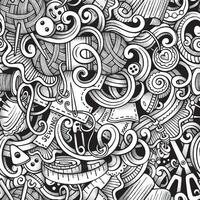 Cartoon hand-drawn doodles hand made, sewing seamless pattern vector
