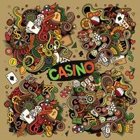 Colorful vector hand drawn doodles cartoon set of Casino designs