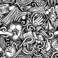 Football vector hand drawn doodles seamless pattern. Graphics background design.