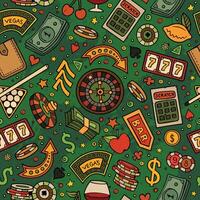 Cartoon hand-drawn casino, games seamless pattern vector