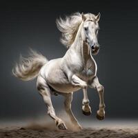 ai generado blanco caballo semental carreras galope foto