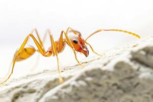 AI generated A macro photograph of red ant on the ground photo