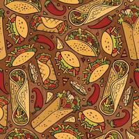 Cartoon hand-drawn latin american, mexican seamless pattern vector