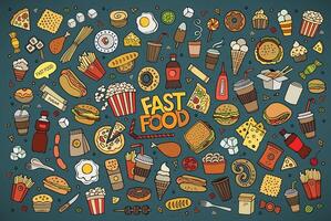 Fast food doodles hand drawn vector symbols