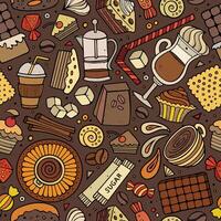 Cartoon hand-drawn coffee shop seamless pattern vector