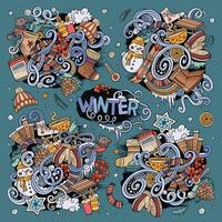 Cartoon set of Winter season doodles designs vector