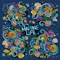 Colorful set of marine life objects vector