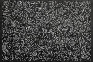 Cartoon set of Winter season objects vector