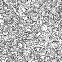 Cartoon hand-drawn doodles on the subject of space pattern vector