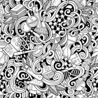 Cartoon hand-drawn science doodles seamless pattern vector