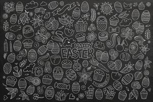 Chalkboard vector doodles cartoon set of Easter objects