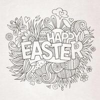 Easter hand lettering and doodles elements vector