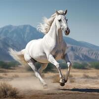 AI generated white horse stallion runs gallop photo