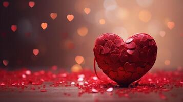 AI generated red hearts romantic background with a beautiful bokeh. Love, relationships, Valentine's day photo