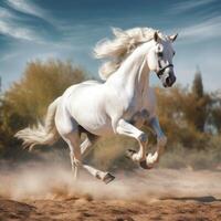 AI generated white horse stallion runs gallop photo