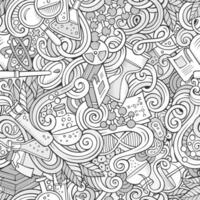 Cartoon hand-drawn science doodles seamless pattern vector