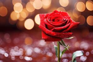 AI generated A red rose in full bloom beautiful on bokeh background photo