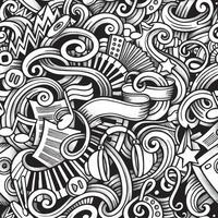 Cartoon hand-drawn doodles music seamless pattern vector