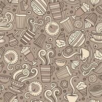 Cartoon hand-drawn coffee shop seamless pattern vector