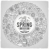 Vector hand drawn set of Spring cartoon doodle objects