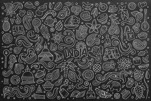 Vector doodle cartoon set of Indian objects